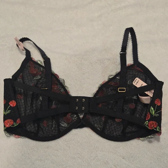 Victoria's Secret Black Bra with Red Cherry Embroidery - Picture 3 of 6